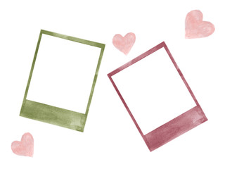 Polaroid picture frame watercolor isolated on white background