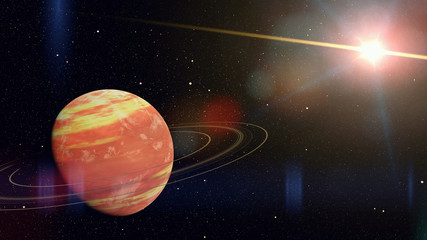 alien planet, exo gas giant with ring system in a distant star system (3d space illustration, elements of this image are furnished by NASA)