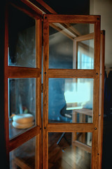 interior house, partition glass door / inside loft bulkhead interior