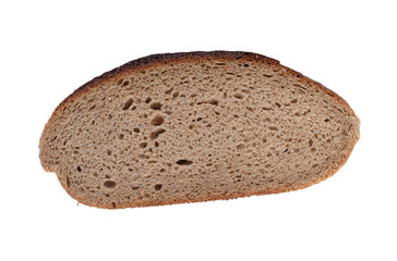 Slice of a rye bread top view. Isolated on a white