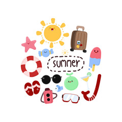 Cartoon Summer elements.Hand draw doodle art.