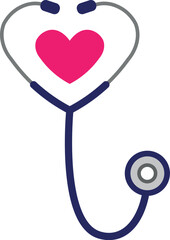 Simple stethoscope icon with heart shape. Health and medicine symbol. Isolated on white background. Vector illustration in flat style.