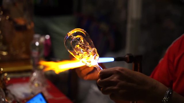 Craft made by Blowing glass in slow motion 