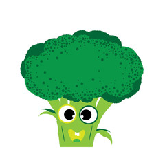 Painted vector illustration of happy brocoli with eyes and mouth on white background. Symbol of fruit, food,vegetarian,vegan.