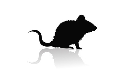 Vector silhouette of mouse on white background. Symbol of animal and nature.