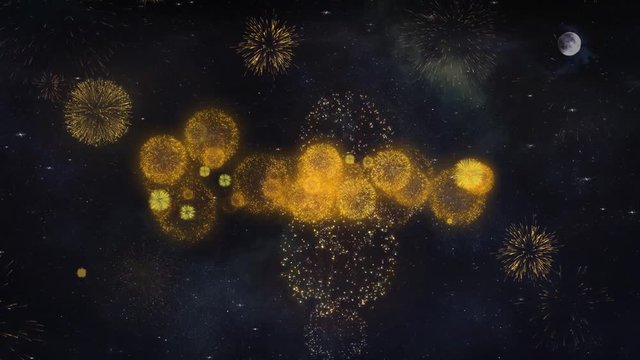 January Text Typography Reveal From Golden Firework Crackers Particles Night Sky 4k Background. Greeting card, Celebration, Party, Invitation, Gift, Event, Message, Holiday, Wish Festival 