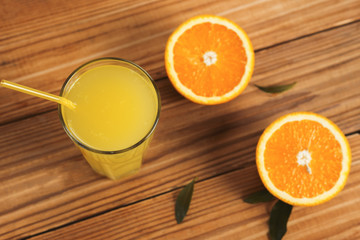 Homemade orange juice on a wooden table