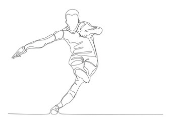 Draw a continuous line of football player kicks the ball © lumyaisweet