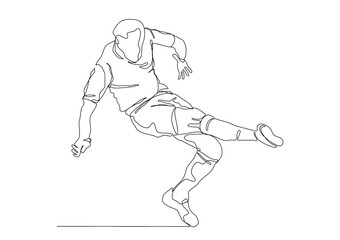 Draw a continuous line of football player kicks the ball