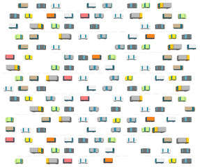 Traffic jam a lot of car transport highway. Top view of the road and cars. Light colors on white background.