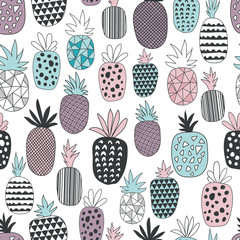Vector Seamless Pattern with Pineapples. Drawing seamless background with pineapples 