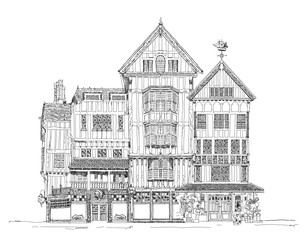 Detailed English town house, architecture of 19 the century, UK. Artistic Sketch collection.