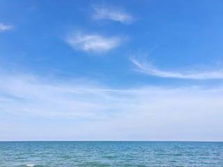 Beautiful tropical sea with blue sky and cloud at Thailand, Space for text in template, Travel concept, Many tourists visit here, View for seascape