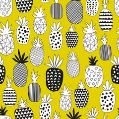 Aluminium Prints Pineapple Vector Seamless Pattern with Pineapples. Drawing seamless background with pineapples 