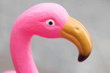 close up, pink big giant fake plastic party flamingo