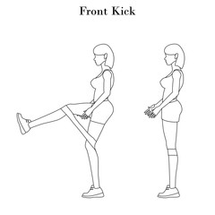 Front kick exercise illustration outline