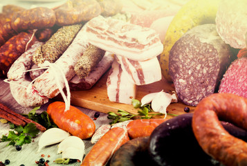 a lot of Fresh smoked sausages