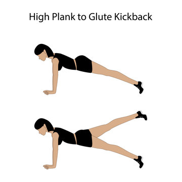 High plank to glute kickback exercise