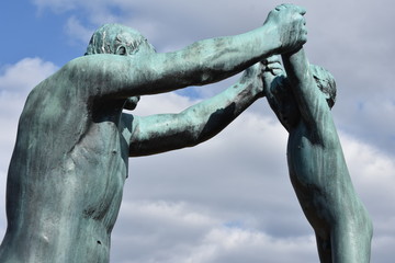 One of more then 200 bronze and granite sculptures created by Gustav Vigeland in the Frogner Park.Father play with son