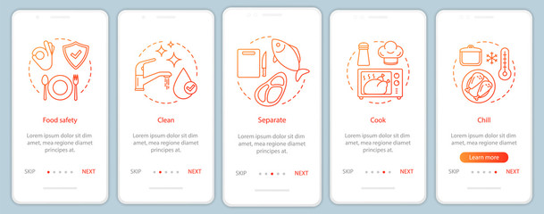 Food safety onboarding mobile app page screen vector template