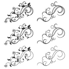 Set of isolated ornate floral design elements
