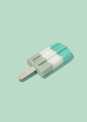 Colorful Ice cream popsicle on pastel blue background. Minimal summer concept. Flat lay.