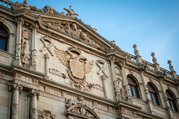 Fototapeta na wymiar Detail of the facade of Colegio Mayor de San Ildefonso in , the main building of the Alcala de Henares University. The University and Historic Precinct of Alcala de Henares in Madrid is declared a
