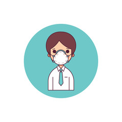 Businessman in Protective Mask Over Nature Air Pollution Cute Character Vector Illustration