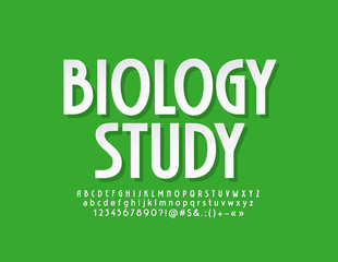 Vector green sign Biology Study with white modern Font. Flat Alphabet Letters, Numbers and Symbols