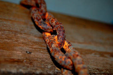 Rusty Chain on Wood