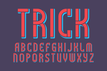 Trick letters typeface. Two-color stencil font. Isolated english alphabet.