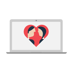 heart icon and a lovers in laptop screen.