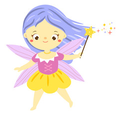 Cute fairy with magic wand. Garden elf, little pixie