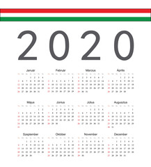 Square Hungarian 2020 year vector calendar.