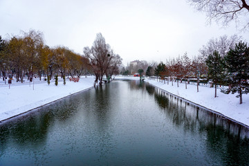 Eskisehir porsuk frozen river in winter snowy scenics