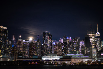 Fototapeta na wymiar New York City night skyline Manhattan midtown buildings