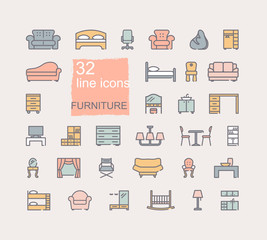 Line furniture icons set. Collection of vector icons