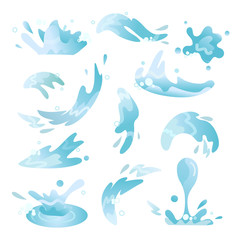 Water splashes collection blue waves wavy symbols