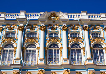 Tsarskoye Selo, Pushkin. Suburb of St. Petersburg, Russia. Catherine Palace. View of the facade