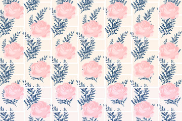 Pink Roses White Background Vector Pattern