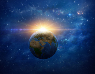 Meteor impact, massive explosion on planet Earth from space