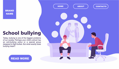 Teenager at the reception of a psychologist about school bullying. teenage concept. Family psychology concept. Website landing page template. Vector illustration flat cartoon style