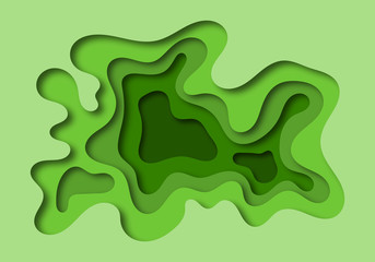 3d abstract green wave background. Paper cut vector design shape concept.