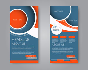 Skinny flyer or leaflet design. Set of two side brochure template or banner.  Vector illustration. Blue and orange color.