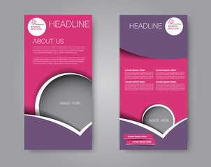 Skinny flyer or leaflet design. Set of two side brochure template or banner.  Vector illustration. Purple and pink color.