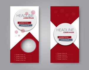 Flyer template. Vectical banner design. Modern abstract two side brochure background. Vector illustration. Red color.