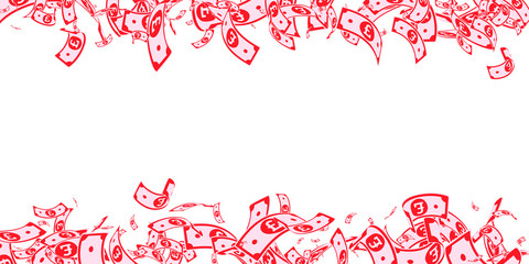 British pound notes falling. Messy GBP bills on wh