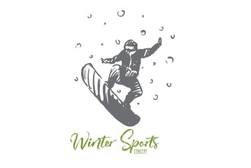 Snowboard, winter, sport, speed, extreme concept. Hand drawn isolated vector.