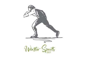 Fototapeta na wymiar Skates, winter, sport, speed, rink concept. Hand drawn isolated vector.