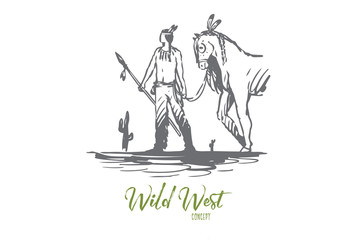 Wild, west, Indian, horse, culture concept. Hand drawn isolated vector.